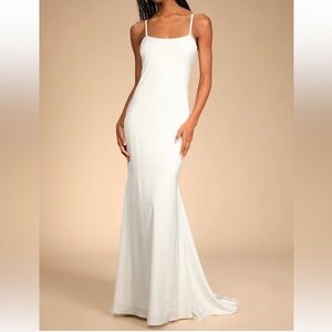 Love and Cherish White Satin Sleeveless Mermaid Maxi Dress